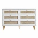 Frances Woven Rattan Chest of 6 Drawers, White